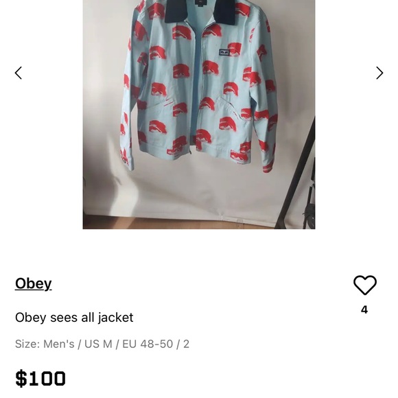 Obey Men’s See All Work Zip Up Jacket XS Blue/Red - Picture 3 of 9
